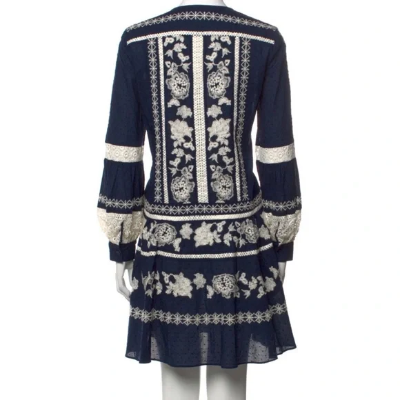 Tory Burch Gabriella Boho Blue Embroidered Dress